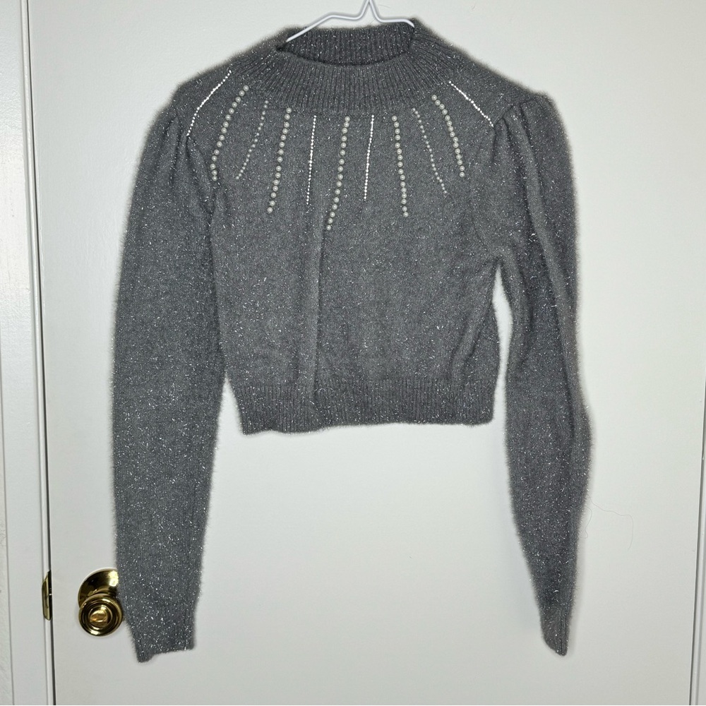 On 12th Cropped top Fuzzy Silver Sweater